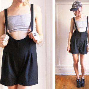 90s Black Suspender Shorts High Waist Jumper